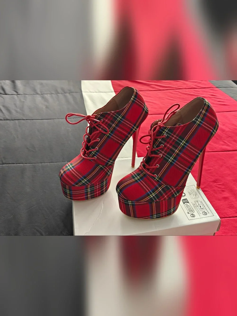 Red Plaid Platform Lace-Up High 6